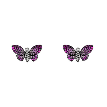 Náušnice s rubíny, safíry a diamanty Graceful Butterfly