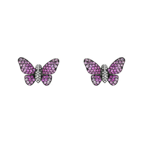 Náušnice s diamanty a safíry Enticing Butterfly