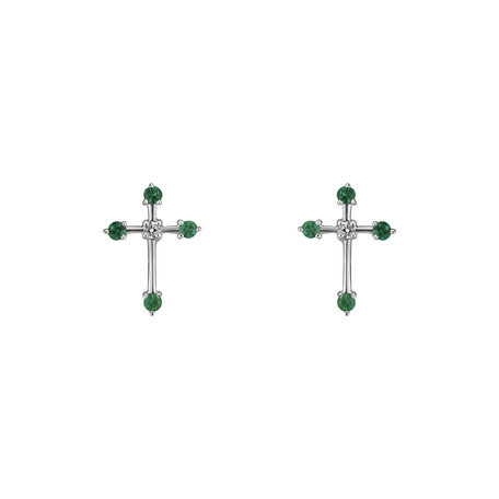 Náušnice s diamantem a smaragdy Passion Cross