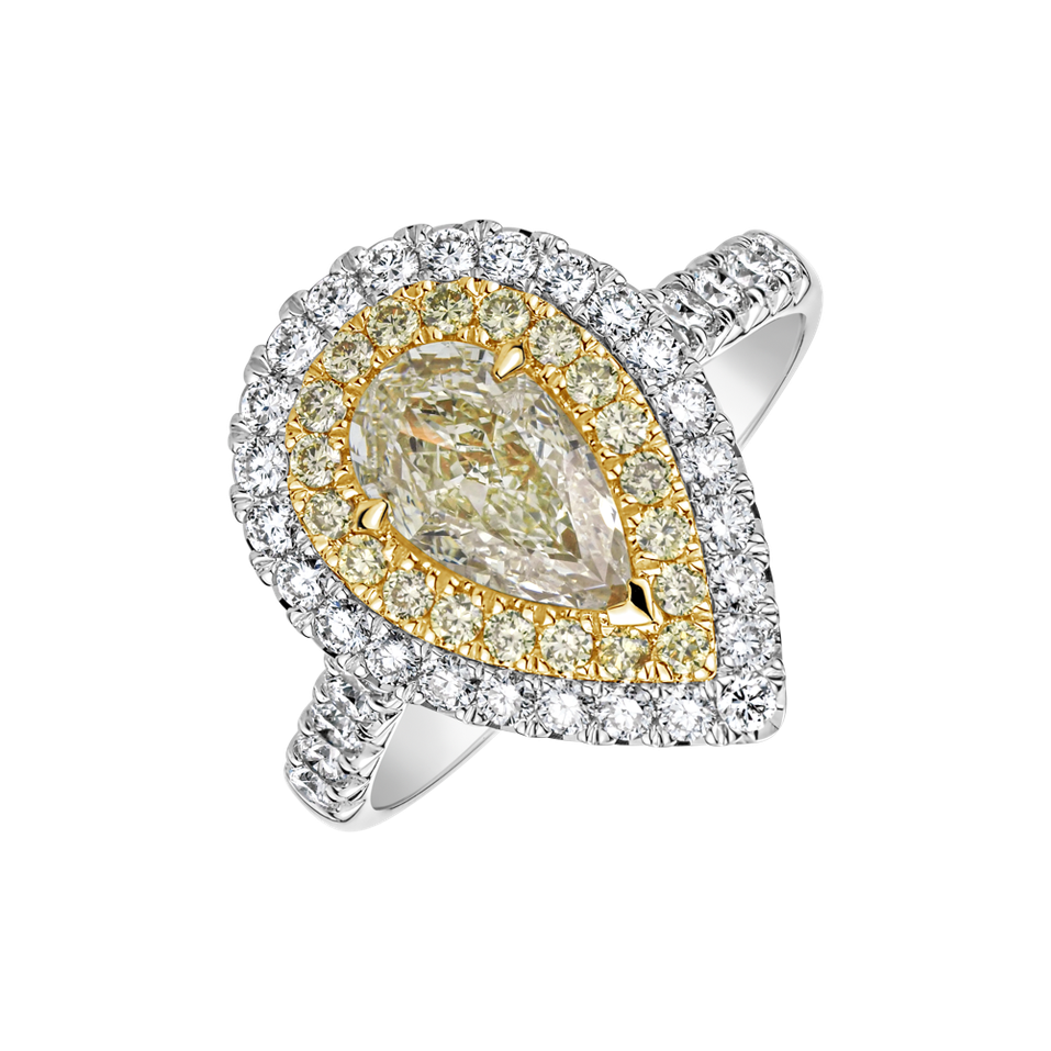 Prsten s žlutými a bílými diamanty Sun Drop