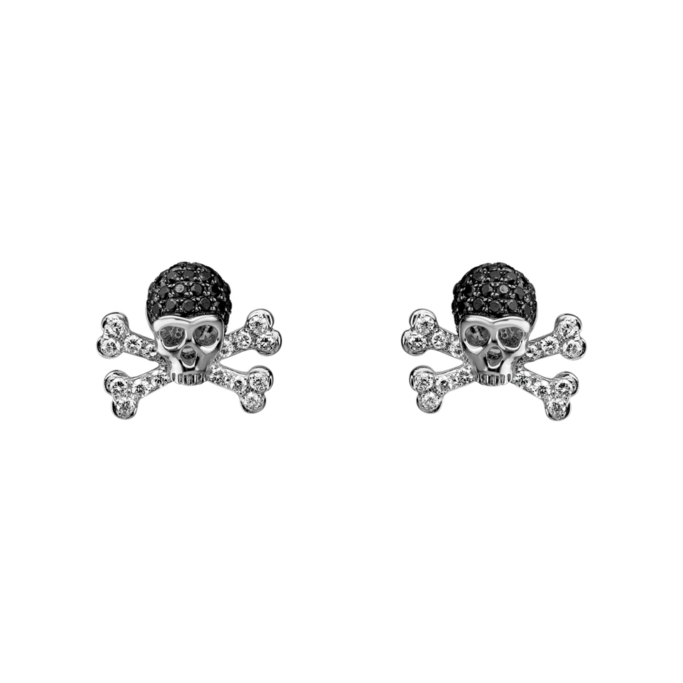 Náušnice s bílými a černými diamanty Luxury Skull