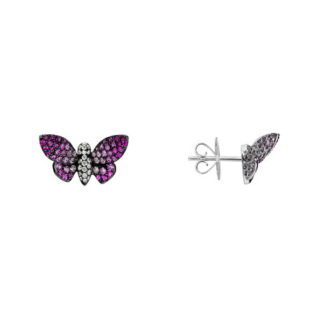 Náušnice s rubíny, safíry a diamanty Graceful Butterfly