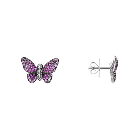 Náušnice s diamanty a safíry Enticing Butterfly