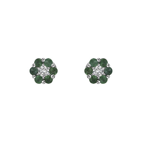 Náušnice s diamantem a smaragdy Shiny Flower