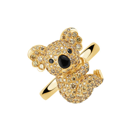 Prsten s bílými, žlutými diamanty a onyxem Koala