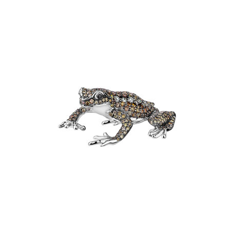 Brož a přívěs s bílými, hnědými a černými diamanty Mystery Frog