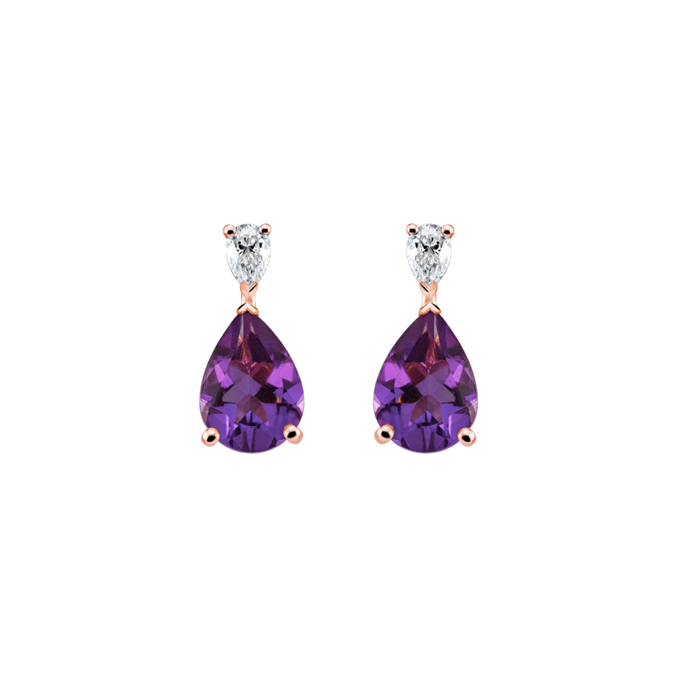 Náušnice s diamantem a ametystem Purple Bloom