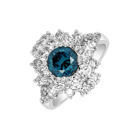 Prsten s modrým diamantem a bílými diamanty Sky Tear