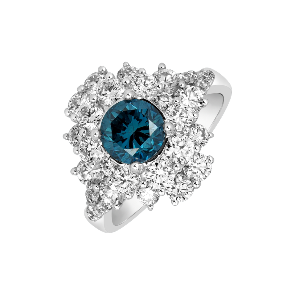 Prsten s modrým diamantem a bílými diamanty Sky Tear