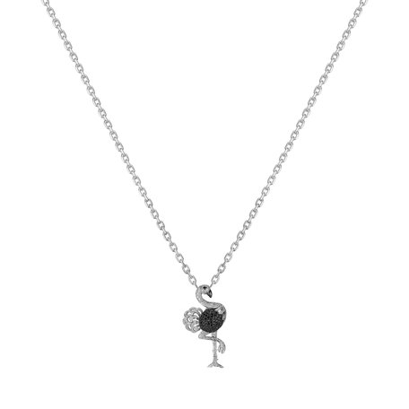 Brož a přívěs s černými a bílými diamanty Diamond Ostrich