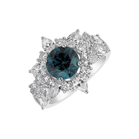 Prsten s modrým diamantem a bílými diamanty Pure Nobility