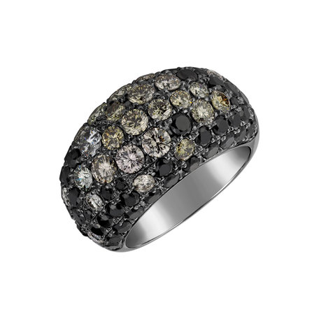 Prsten s bílými, hnědými a černými diamanty Bianca