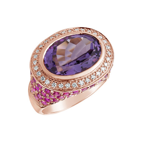 Prsten s ametystem, diamanty a rubíny Agate