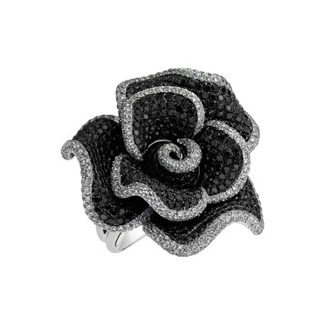 Prsten s bílými a černými diamanty Royal Rose
