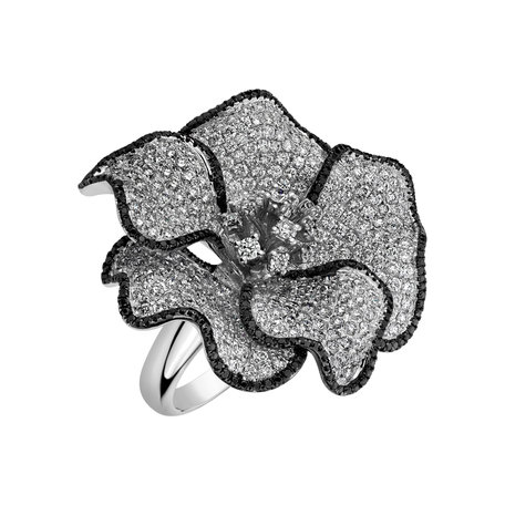 Prsten s bílými a černými diamanty Gladioli