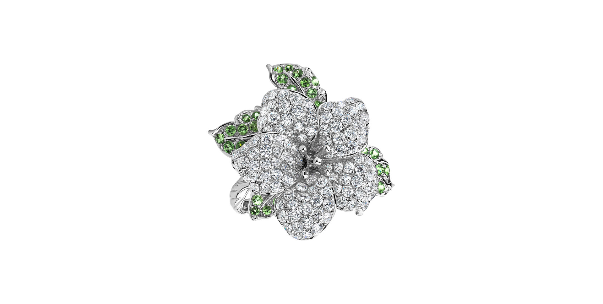 Prsten s diamanty a granáty Princess Flower