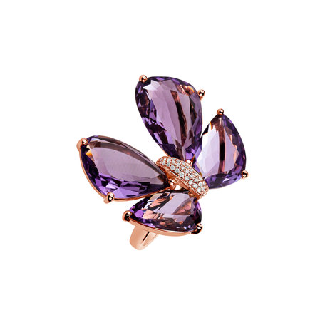 Prsten s diamanty a ametysty Dreamy Butterfly