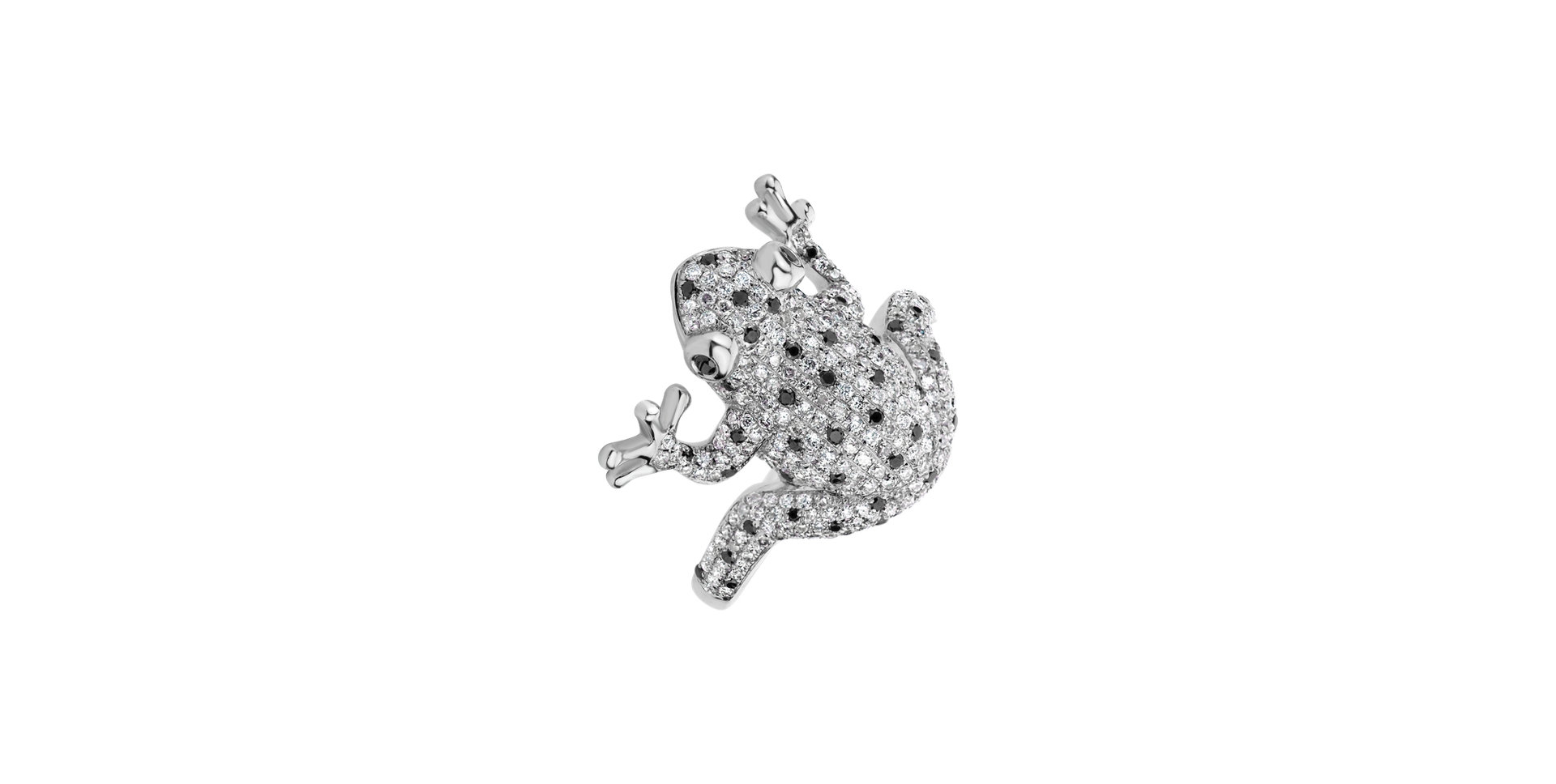 Prsten s bílými a černými diamanty Magic Frog