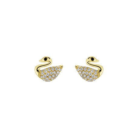 Náušnice s černými a bílými diamanty Noble Swans