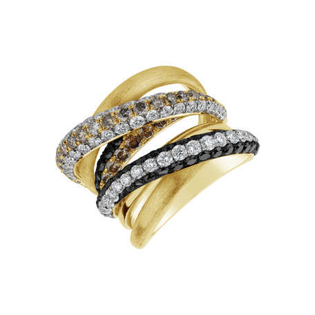 Prsten s bílými, černými a hnědými diamanty Harmonious Mystery