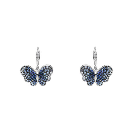 Náušnice s diamanty a safíry Sapphire Butterfly