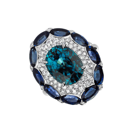 Prsten se zirkonem, diamanty a safíry Blue Gentility