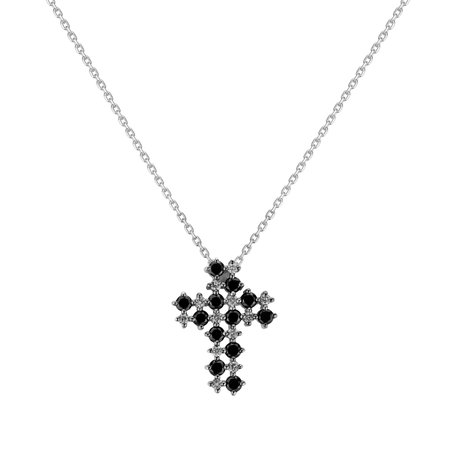 Přívěs s černými a bílými diamanty Godly Cross