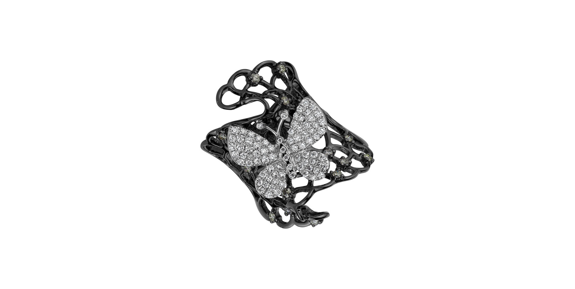 Prsten s bílými a hnědými diamanty Butterfly Icon