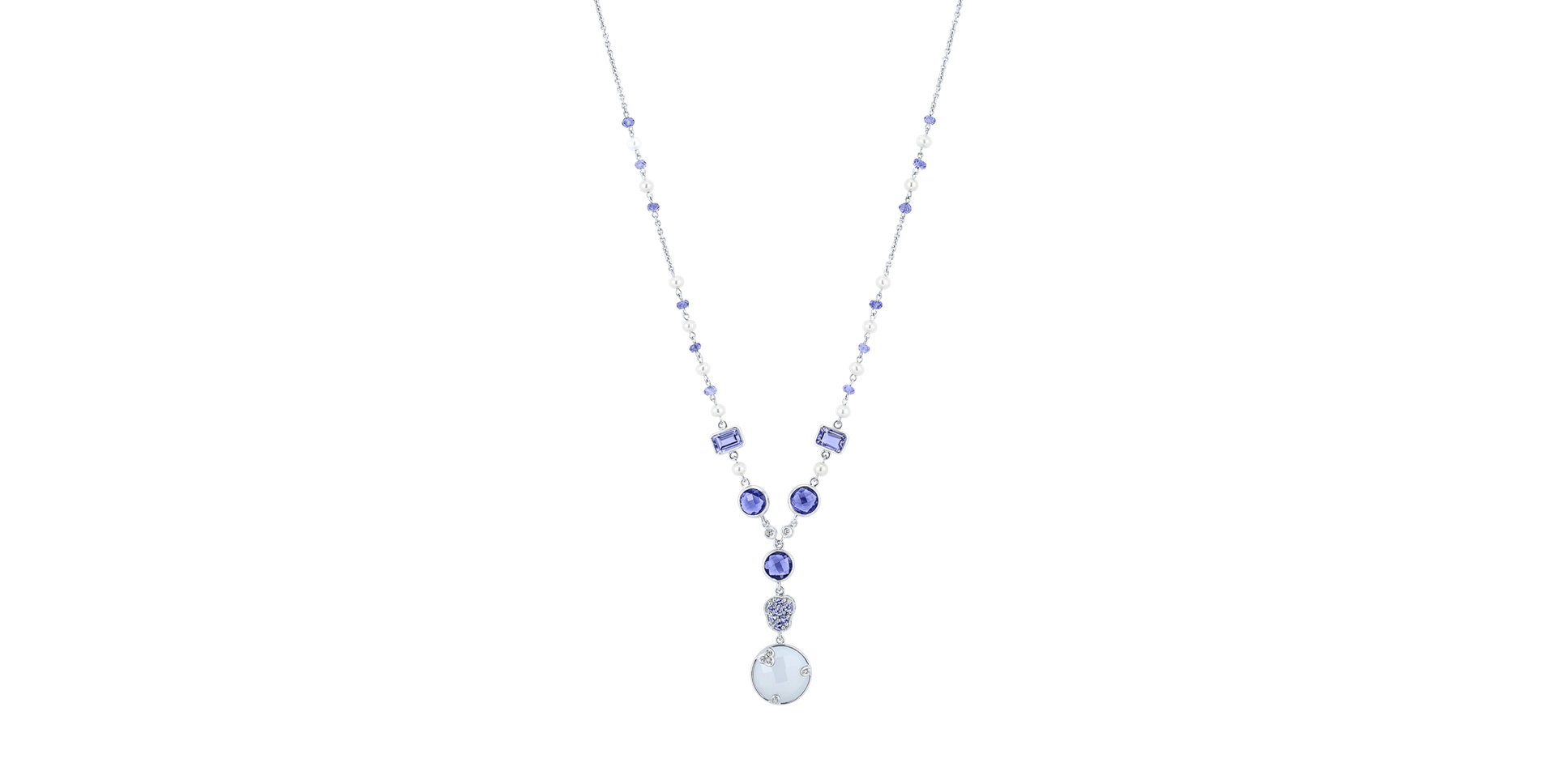 Náhrdelník s diamanty, iolitem, chalcedony a perlami Blue Poem