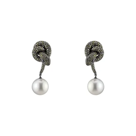 Náušnice s hnědými diamanty, granáty a perlou Sea Glamour