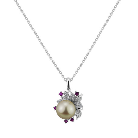 Přívěs s perlou, diamanty a safíry Fairytale Orchid