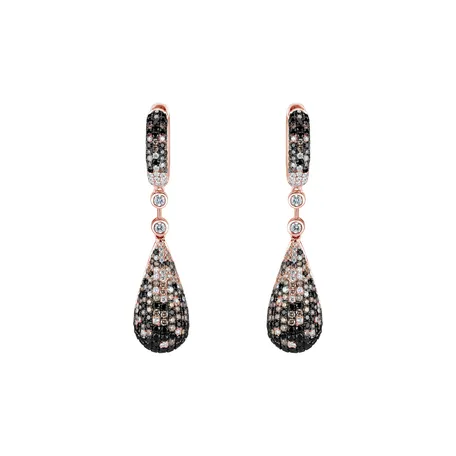 Náušnice s bílými, hnědými a černými diamanty Festive Drops