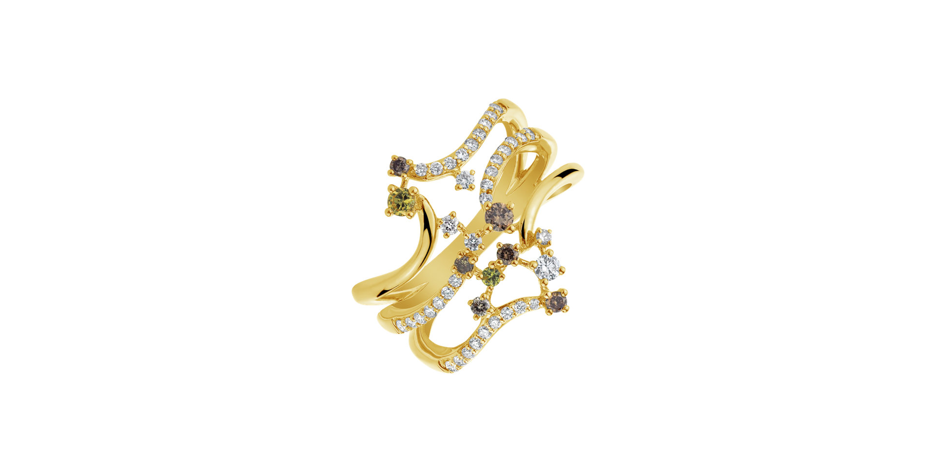 Prsten s bílými a hnědými diamanty a safíry Solar Constellations