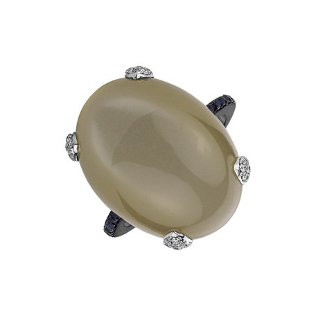 Prsten s měsíčním kamenem, diamanty a safíry Noble Gem
