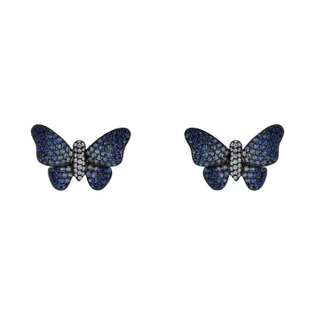 Náušnice s diamanty a safíry Alluring Butterfly
