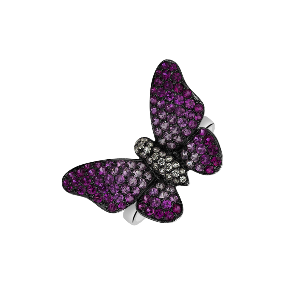 Prsten s diamanty, rubíny a safíry Splendid Butterfly