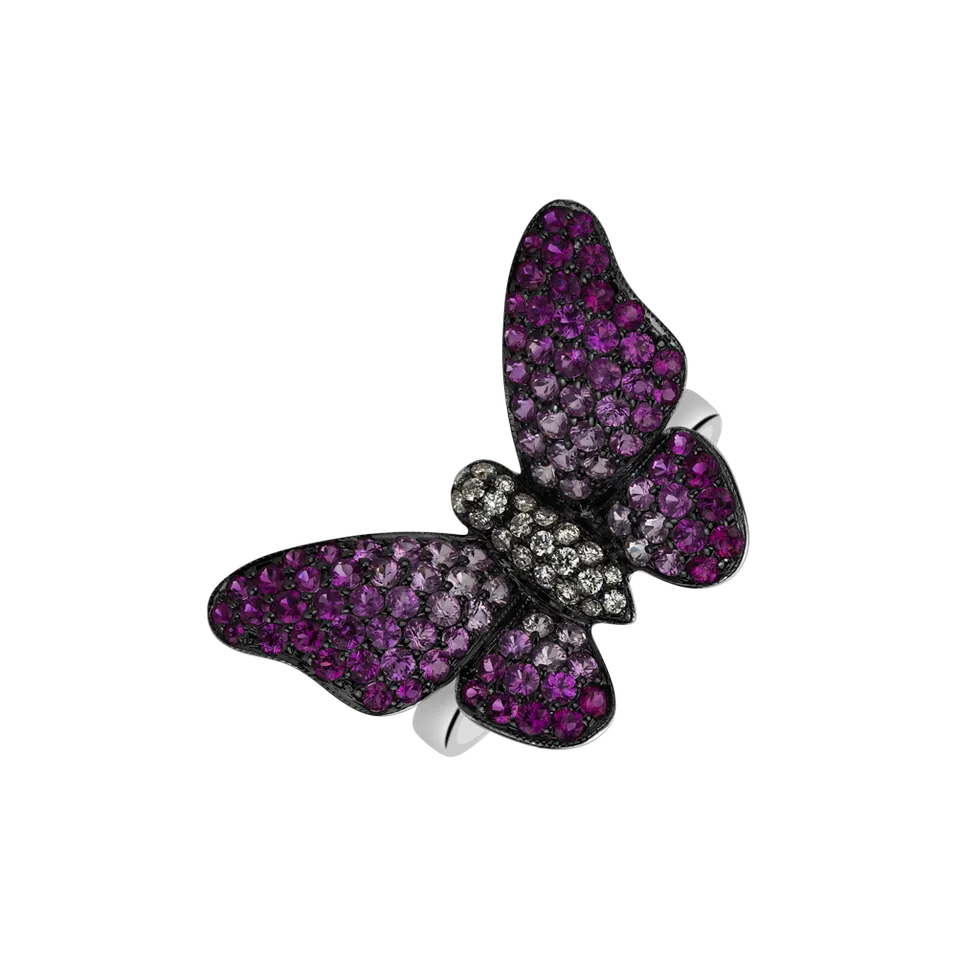 Prsten s diamanty, rubíny a safíry Splendid Butterfly