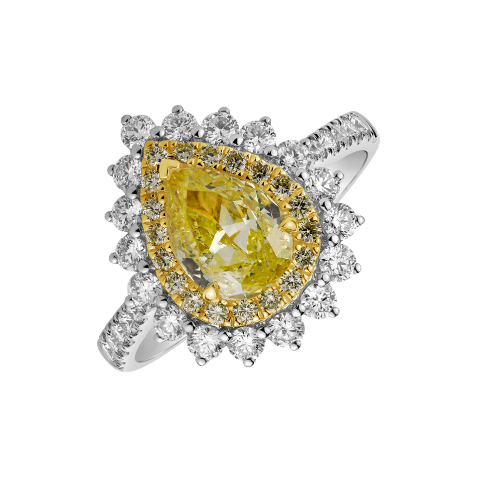 Prsten s bílými a žlutými diamanty Joyful Drop
