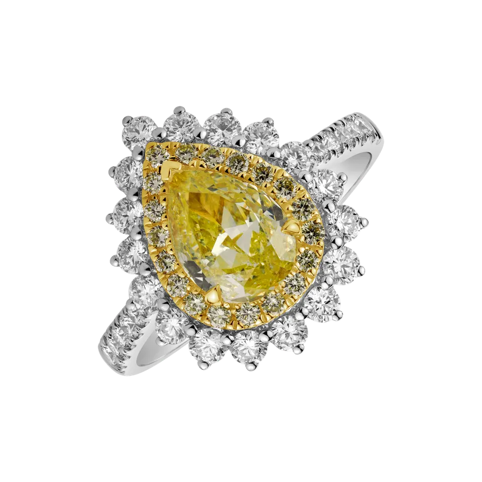 Prsten s bílými a žlutými diamanty Joyful Drop