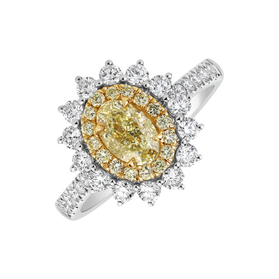 Prsten s bílými a žlutými diamanty Sun Flower