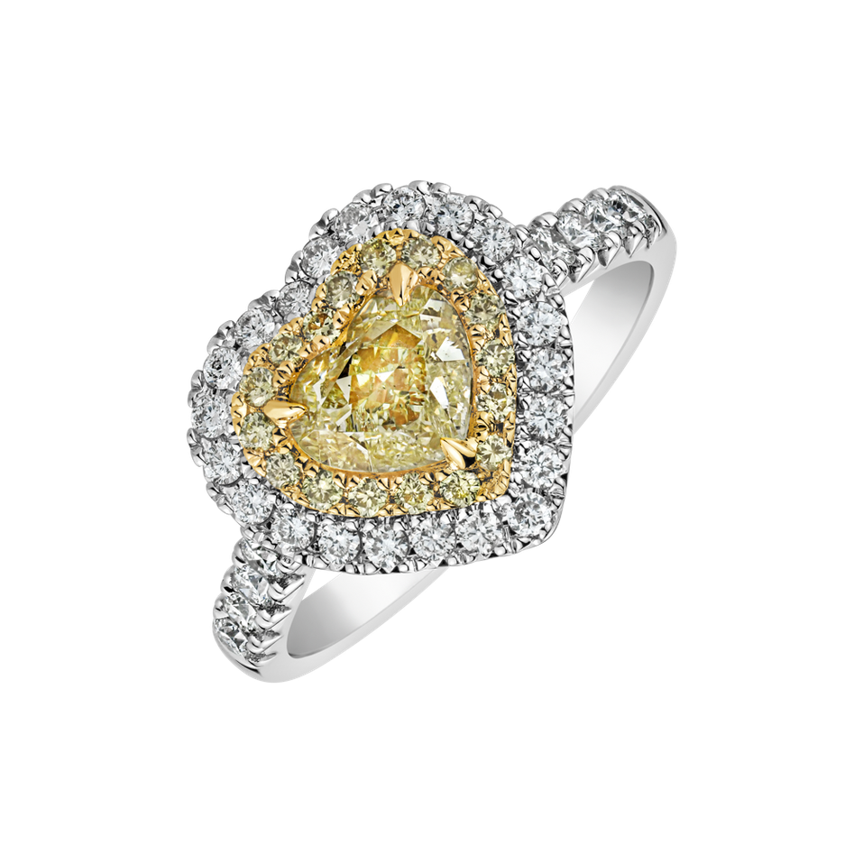 Prsten s bílými a žlutými diamanty Sun Love