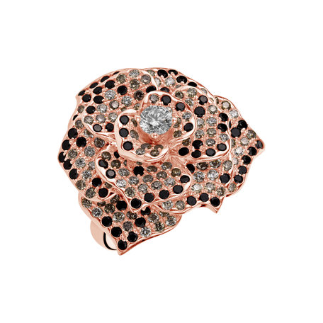 Prsten s bílými, hnedými a černými diamanty Heavenly Rose