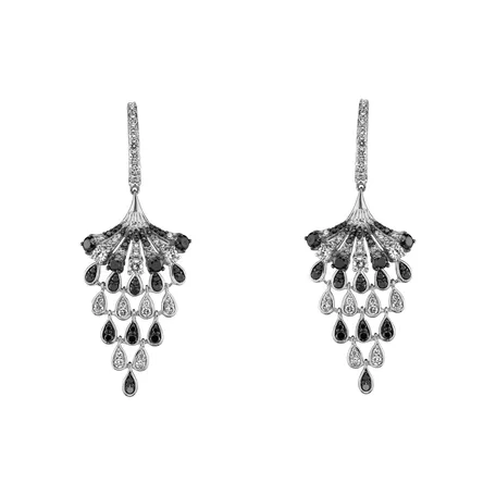 Náušnice s černými a bílými diamanty Royal Mesh