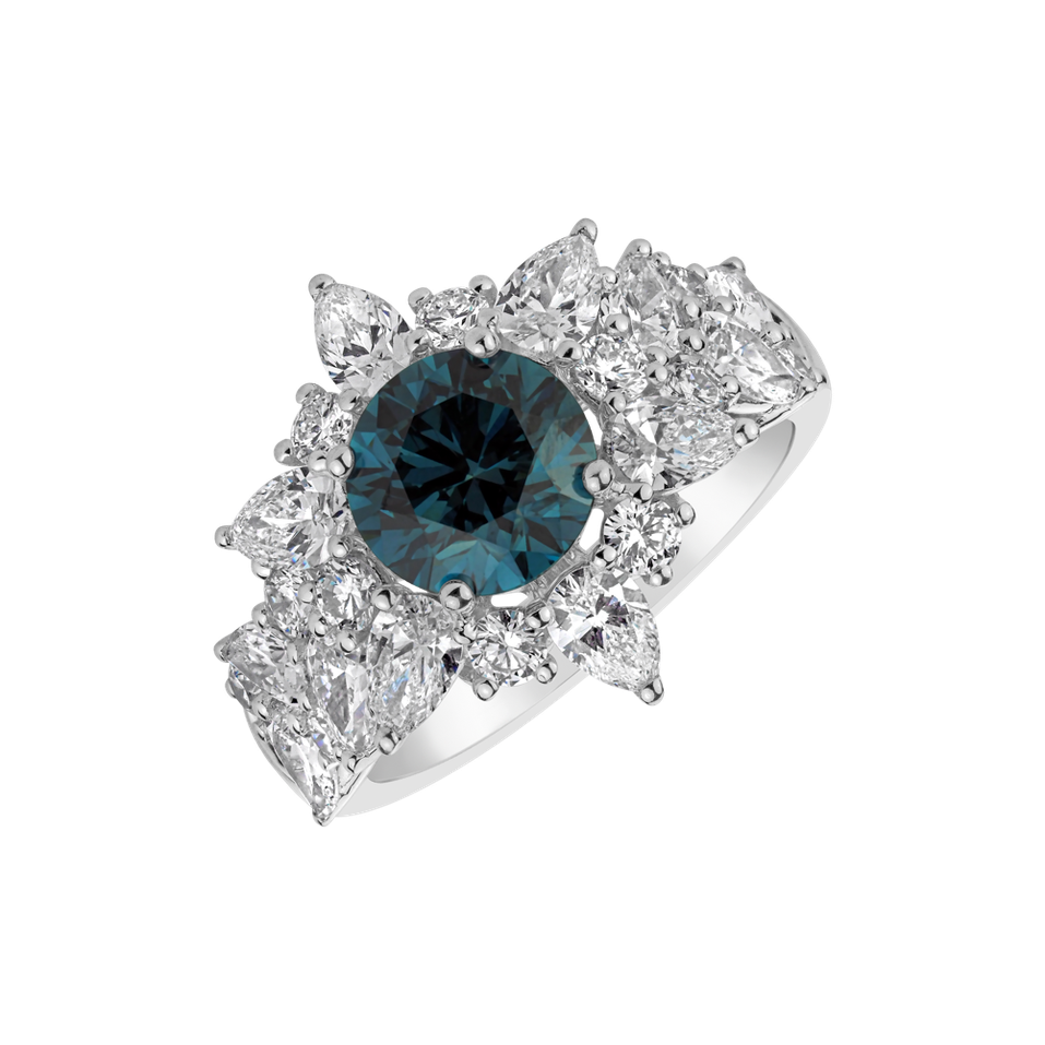 Prsten s modrým diamantem a bílými diamanty Pure Nobility
