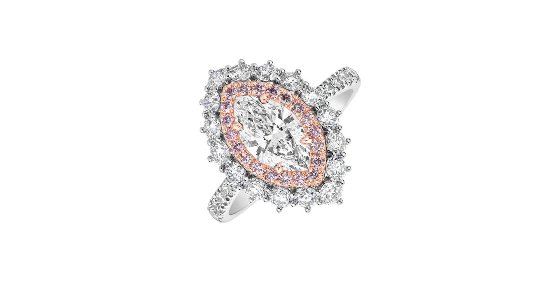 Prsten s bílými a růžovými diamanty Princess