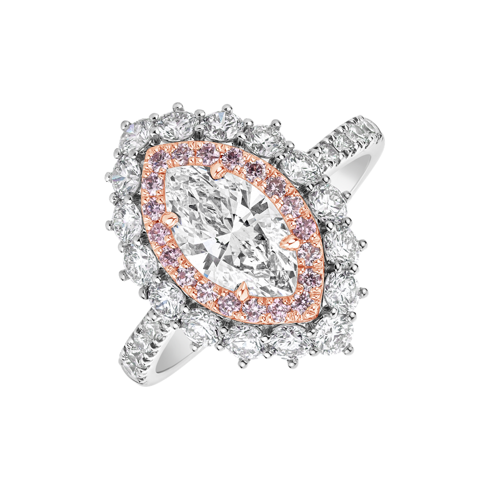 Prsten s bílými a růžovými diamanty Princess