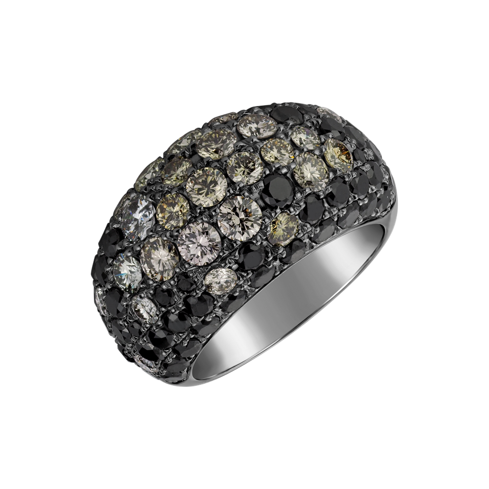 Prsten s bílými, hnědými a černými diamanty Bianca