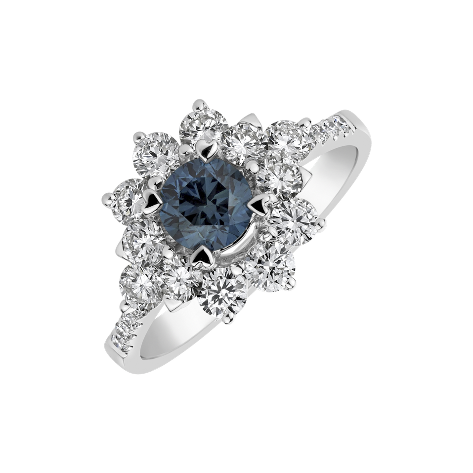 Prsten s modrým diamantem a bílými diamanty Regal Majesty