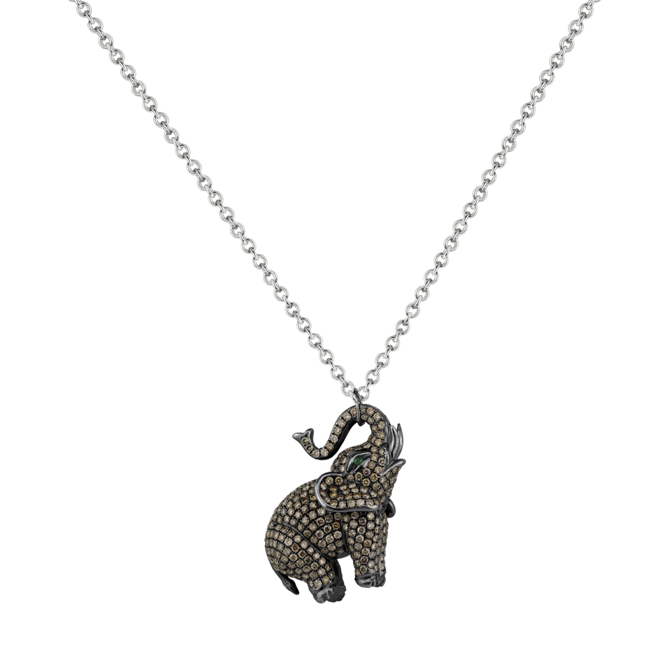 Přívěs s hnědými diamanty a smaragdy Glorious Elephant