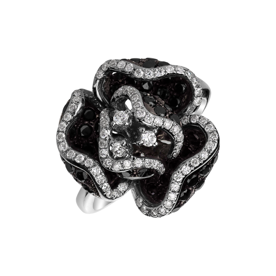 Prsten s bílými a černými diamanty Fairytale Rose